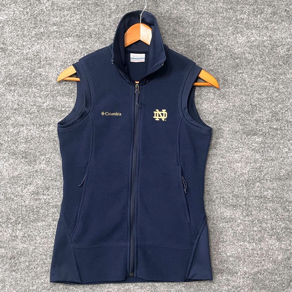 Notre Dame Fighting Irish Columbia Fleece Vest Womens XS‎ Navy Blue Full Zip